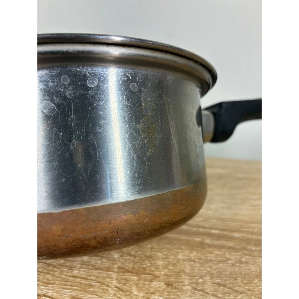 Vintage EKCO Flint 1 Quart Stainless Steel Copper Bottom Saucepan Pot USA 265